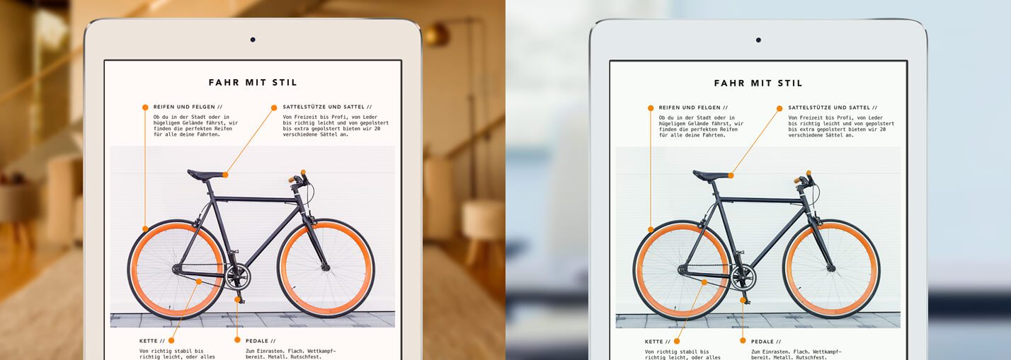 iPad Pro mit True Tone Funktion: Die Farben des Display werden der Farbtemperatur des Umgebungslichtes angepasst.