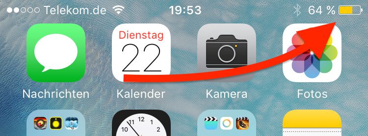 Stromsparmodus iPhone Anzeige Menüleiste
