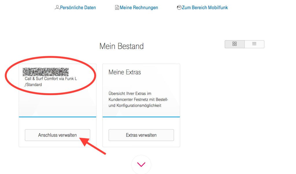 Unter "Mein Bestand" im Telekom Kundencenter ist der Vertrag mit der Festnetznummer und der LTE Option via Funk.