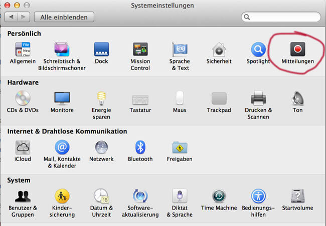 Systemeinstellungen Mitteilungen