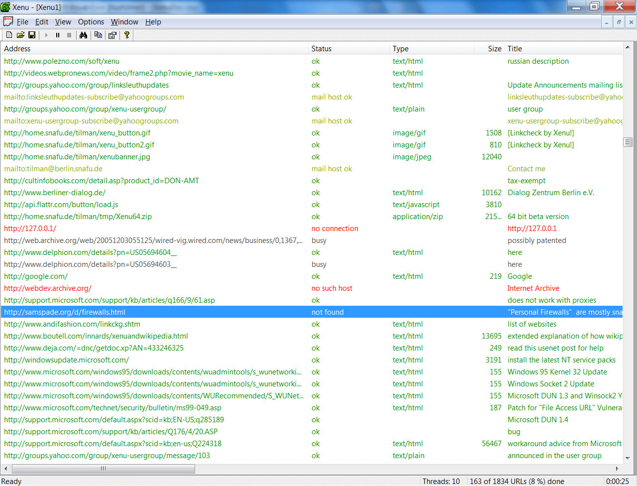 Xenu Link Check screenshot