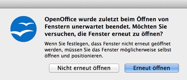 Open Office Fenster wiederherstellen Dialog