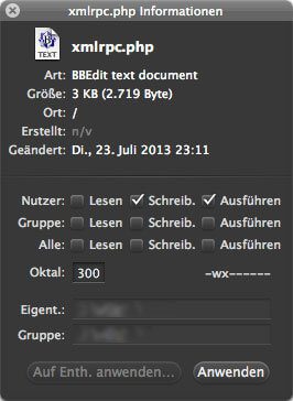 Rechte der XML-RPC Datei