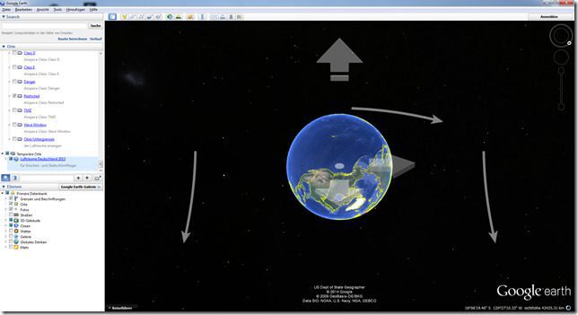Google Earth ze strzałkami nawigacyjnymi