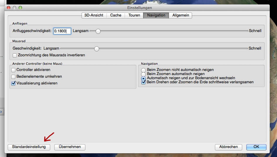 Google Earth Optionen