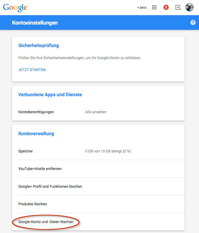 Google mail konto löschen