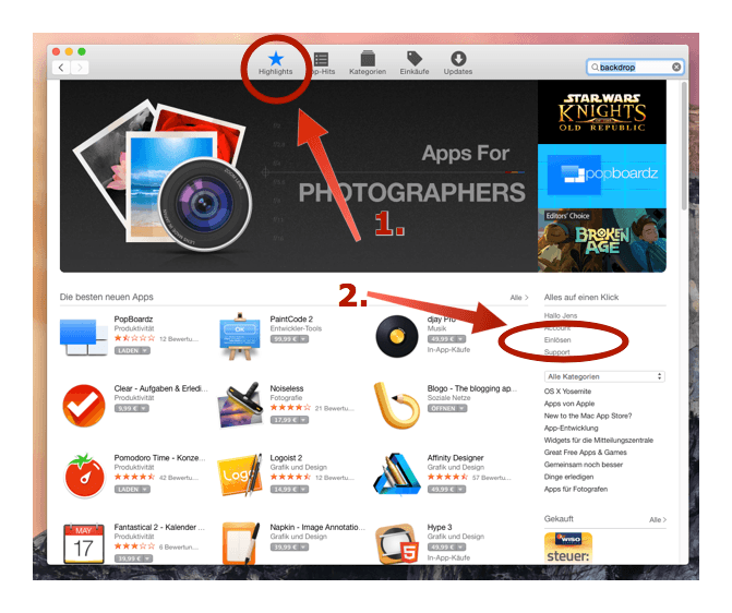 AppStore Promo Code einlösen - Screenshot 1