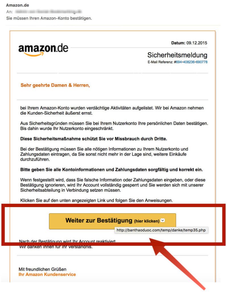 Amazon phishing email