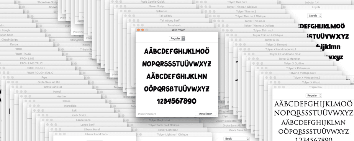 Screenshot installing several fonts on the Mac