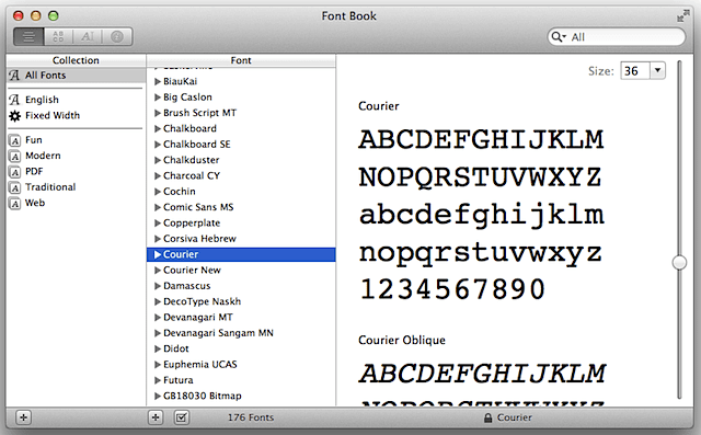 Screenshot Mac Font Collection Utility