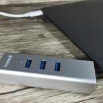 The Inateck USB-C to USB-3 hub on the MacBook