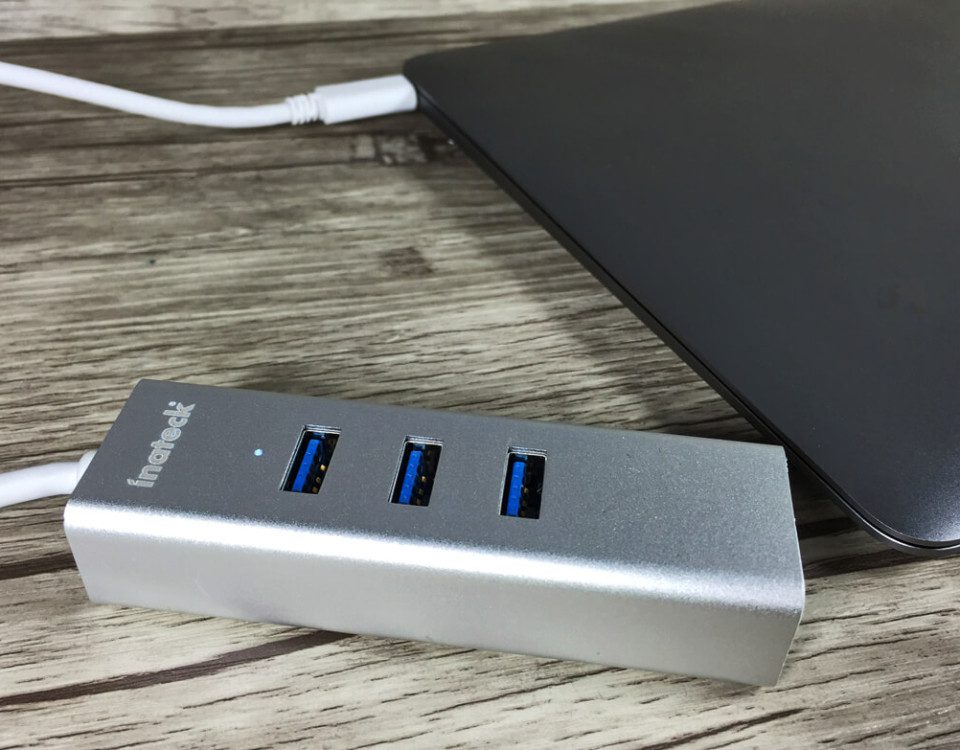 The Inateck USB-C to USB-3 hub on the MacBook
