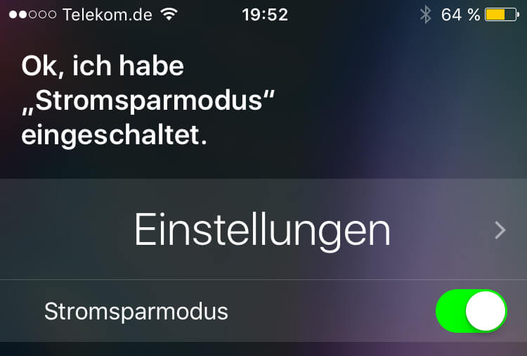 Über Siri kann man den Stromsparmodus ein und aus schalten