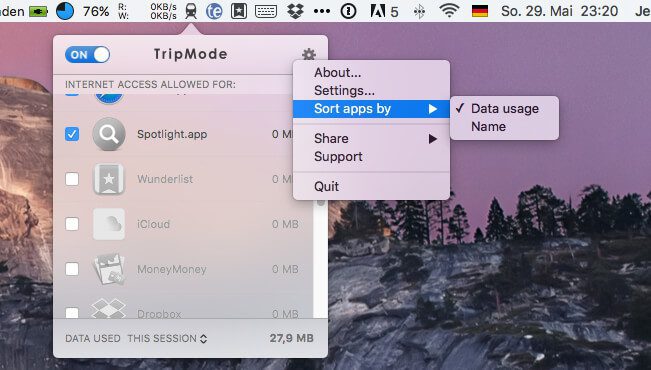 The program list can also be sorted according to data consumption with TripMode. In this way, the culprits who use mobile data the most can be found quickly.