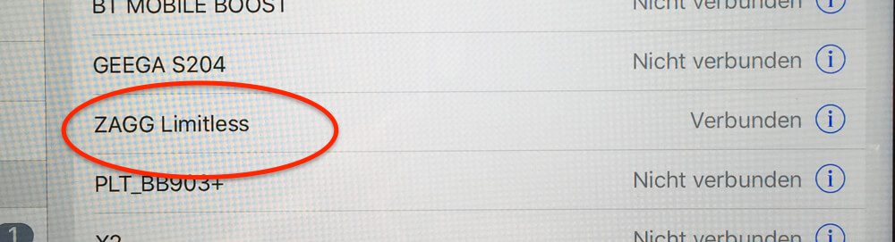 Beim Pairing der ZAGG Tastatur mit iPad/iPhone