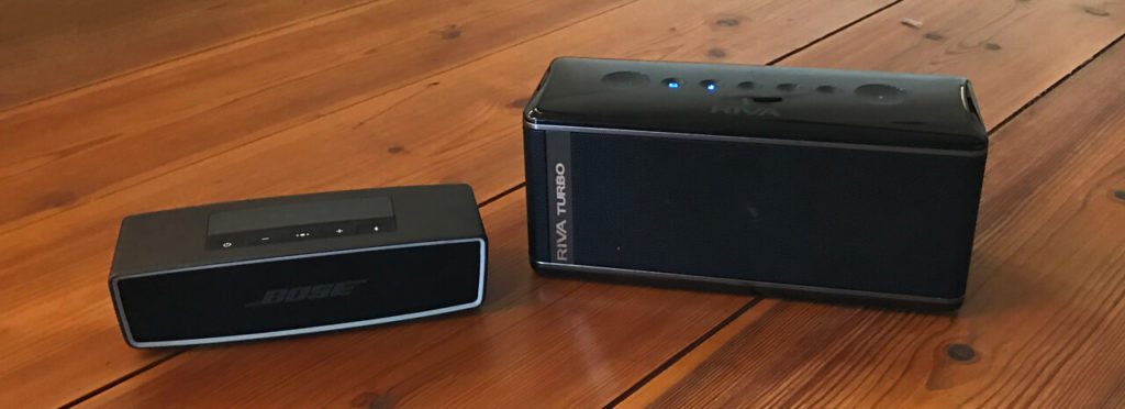In comparison: the BOSE Soundlink Mini II on the left and the RIVA Turbo X on the right.