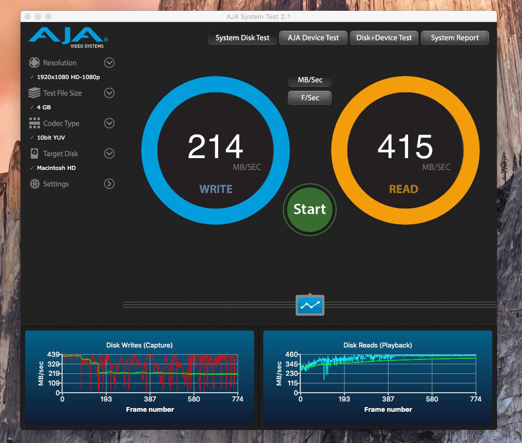 sammensnøret Revolutionerende pendul Hard drive benchmark tool for the Mac: AJA System Test