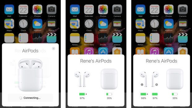 AirPods pairing with iPhone. Establishing a connection via Bluetooth is user-friendly. Image source: iMore