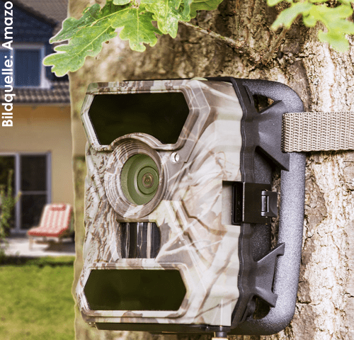 A game camera with night vision function is suitable for game observation, but also for building and property security. Thanks to the motion sensor, a wildlife camera reliably records images and videos as soon as animals or people move in the field of vision - ideal as a surveillance camera!