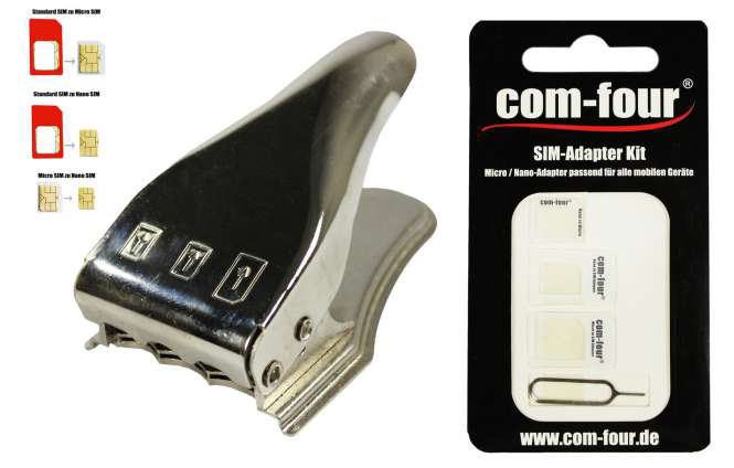 Die Nano SIM Karten Stanze kommt mit Adapter und Eject Pin – erhältlich hier auf Amazon.