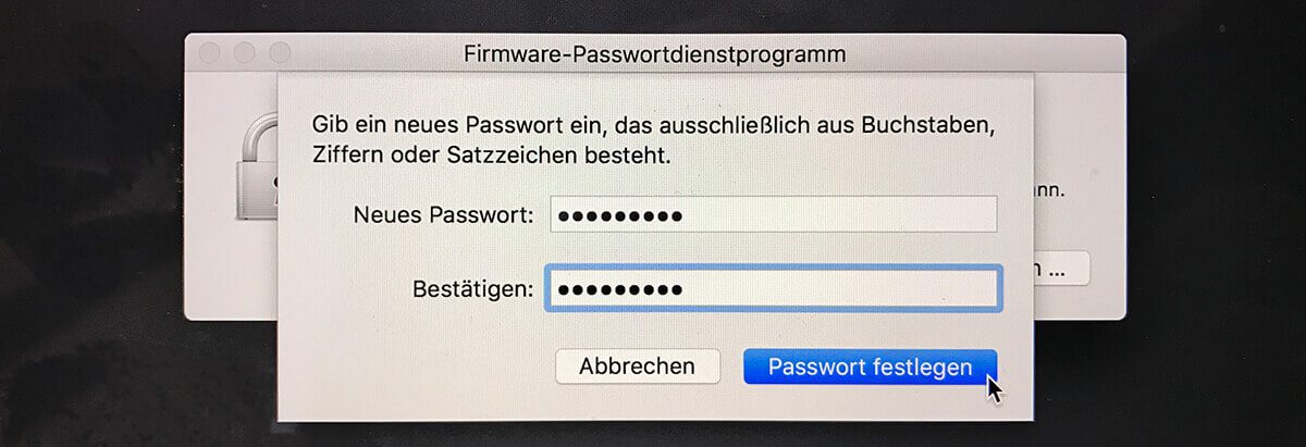 Password for Mac: Firmware Password for macOS Sierra składa się z liter, cyfr i znaków interpunkcyjnych.
