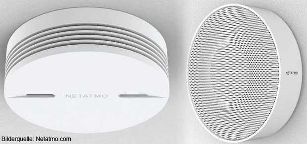 Netatmo smoke detector and indoor siren for coupling with the Welcome WLAN surveillance camera. Security for the smart home including compatibility with the Apple HomeKit.