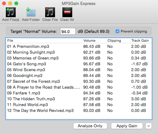 mp3Gain under OS X Yosemite, MP3gain normalize mp3, adjust music, adjust volume and normalize with dB Mac