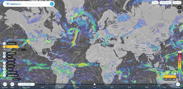 Ventusky screenshot from the stationary computer - you see the visualization of the weather with many details and for the whole world. (Click to enlarge)