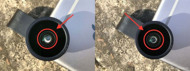 Un iPhone 6 con il dorso argentato è un buon modo per vedere se l'obiettivo è centrato correttamente sull'obiettivo della fotocamera: sbagliato a sinistra e destro a destra.