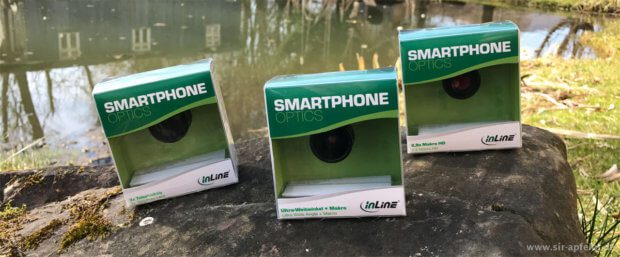 I tre obiettivi per smartphone che inLine mi ha dato per testare (foto: Sir Apfelot).