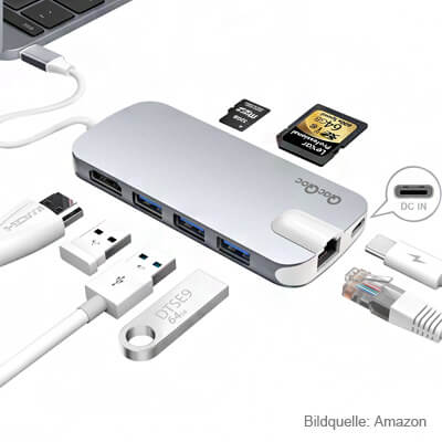 Base de acoplamiento USB-C Thunderbolt 3 para MacBook Pro 2016 a USB-A, VGA, HDMI, DisplayPort, Ethernet, LAN, tarjeta SD, MacBook Dongle
