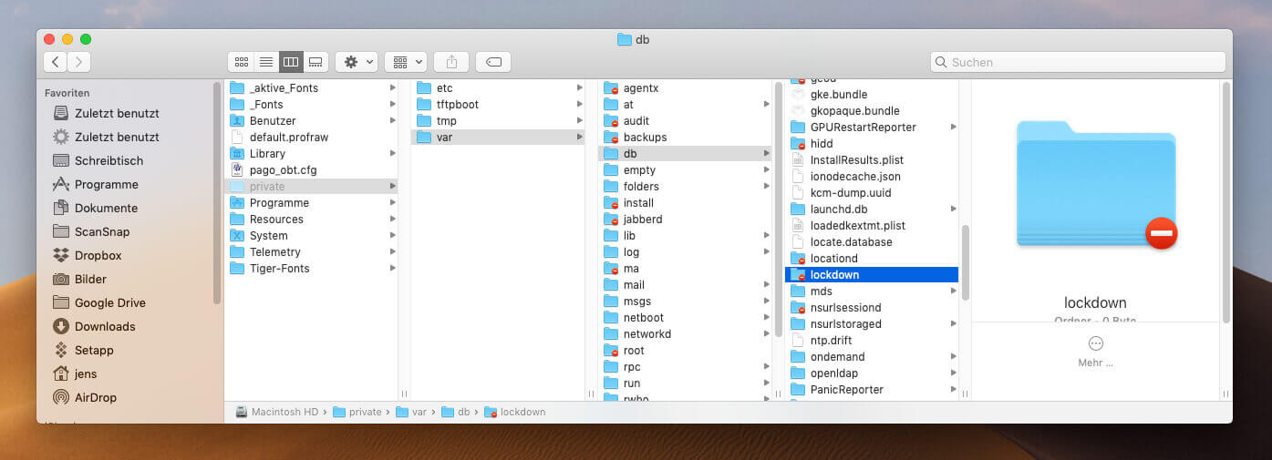 Auch unter macOS Mojave gibt es noch den Ordner "lockdown" auf der Festplatte, in dem die Zertifikate der vertrauenswürdigen Geräte und die Geräte gespeichert werden, denen iTunes nicht vertrauen soll.