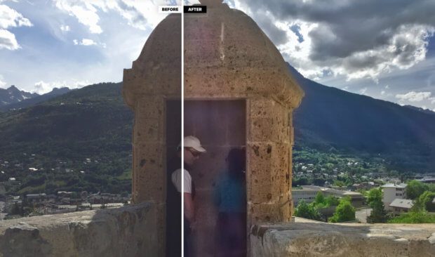 Hier habe ich Photolemur mal ein Problembild gegeben. Fotografiert mit dem iPhone 6 gegen einen zu hellen Himmel. Ich finde die Software hat trotzdem noch einiges rausgeholt. Die Struktur der Steine im Vordergrund und auch die Häuser im Mittelbereich sind deutlich besser als im Original.