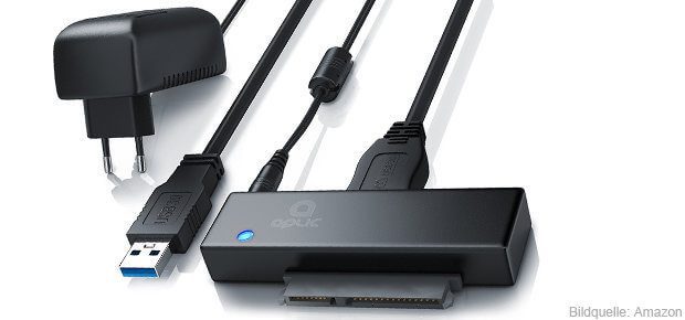 Connect SATA to USB adapter, hard drive externally