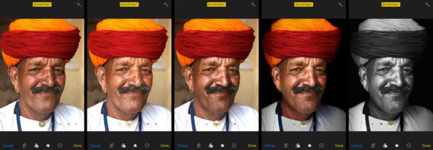Le diverse modalità di illuminazione verticale e verticale su iPhone 8 Plus con iOS 11.