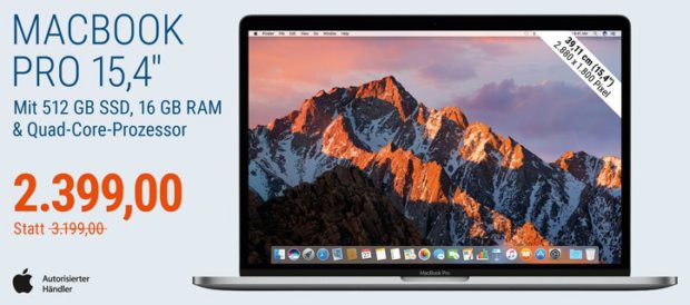 Das MacBook Pro late 2016 günstiger kaufen? Das geht bei den aktuellen Cyberport CYBERDEALS. Der autorisierte Apple-Händler bietet euch 800€ Rabatt und kostenlosen Versand!