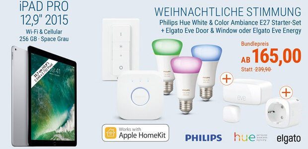 Bei den Cyberport CYBERDEALS bekommt ihr bis zum 6. Dezember 2017 neben einem Apple iPad Pro und HomeKit-Geräten noch viele weitere Technik-Angebote. Bilder: Cyberport.de