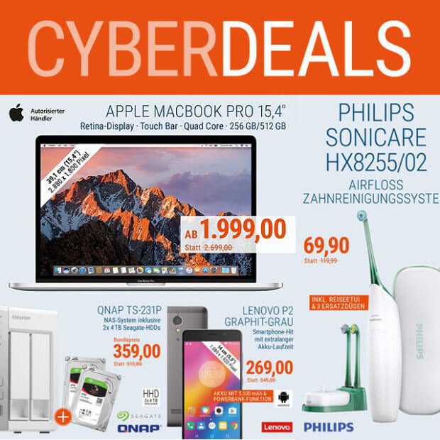 Technik günstiger, Apple MacBook Pro billiger, iPad Pro Rabatt, kleiner Preis, Bilderquelle: Cyberport.de