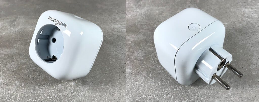 The button for manual switching can be seen on the top of the Koogeek WiFi socket. Like the two "e" in the Koogeek logo, the button is also illuminated when the socket is switched on.