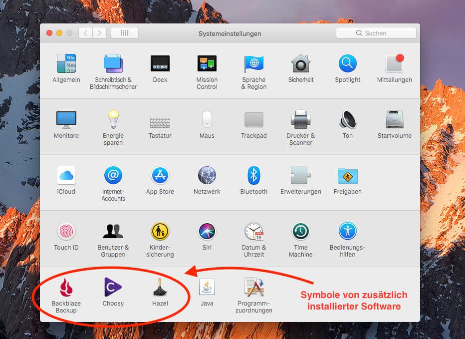 Die Systemeinstellungen am Mac: Hier findet man die sogenannten Kontrollfelder, die Einstellungen in diversen Systembereichen erlauben.