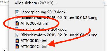 Anhänge mit dem Namen ATT00001.html sind eine Folge von Mails in denen Text und Anhänge gemischt eingebaut wurden.