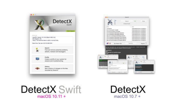 DetectX and Detect X Swift: Depending on which version of Mac OS X or macOS you are using, the different versions can help you. (Image: SQWARQ; click to enlarge)