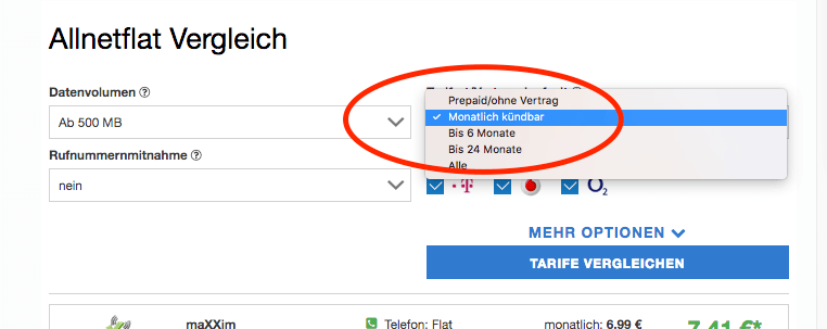 So kannst du in meinem Allnet-Flat-Vergleich gezielt die Tarife rausfiltern, die eine monatliche Kündigungsfrist haben.