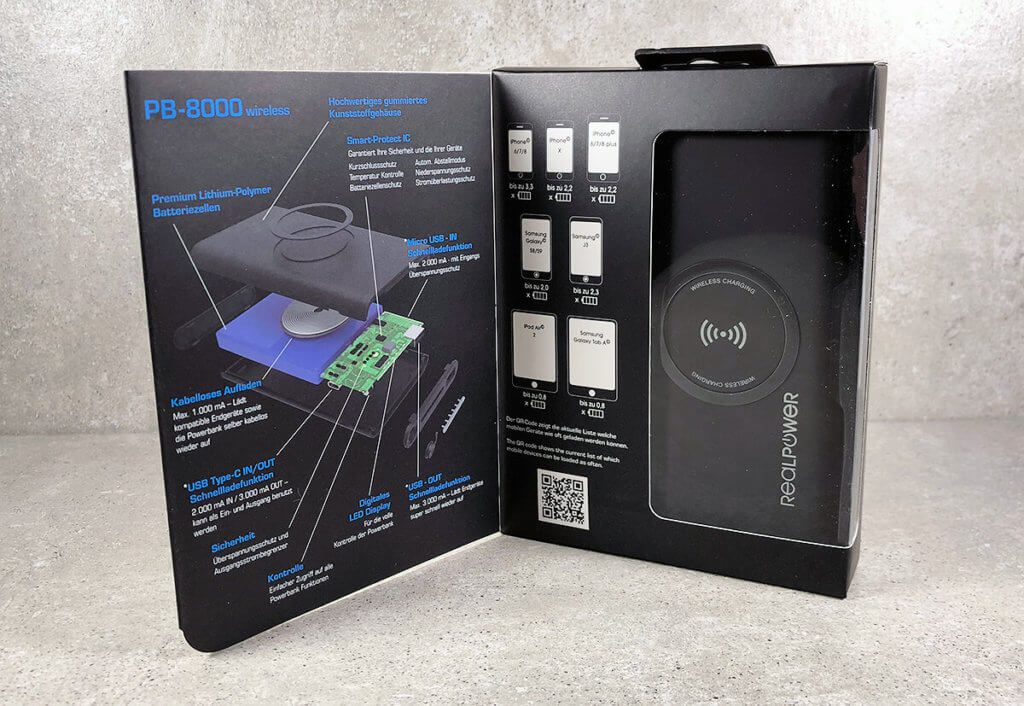 If you open the lid of the pack, you will find the power bank on the right-hand side and a drawing on the left that shows the interior and its features.