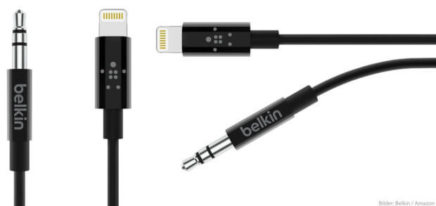 The Belkin Lightning jack cable serves as an adapter for iPhone 7 to X. You need a jack double coupling to connect headphones.