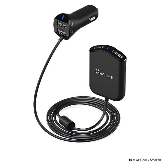 Ładowarka samochodowa jako dystrybutor USB dla kierowcy i tylnego siedzenia