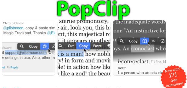 The PopClip app for Mac OS X and macOS from Apple helps you to create and process text. PopClip from Pilotmoon Software works not only in Pages, Word and TextEditor, but also in dozens of other programs and with web services!