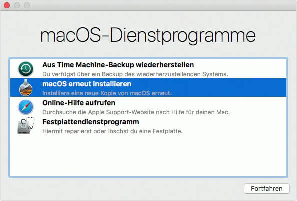Wenn man macOS erneut über eine vorhandene Installation installiert, gehen keine Daten verloren, aber die Systemdateien werden repariert bzw. ausgetauscht. Das löst den einen oder anderen Fehler – wie auch diesen Boot-Fehler.