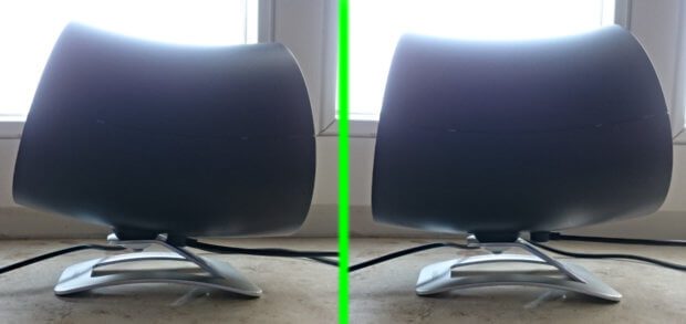 Das Gebläse kann verschieden geneigt werden, um den Luftstrom leicht nach unten, gerade und nach oben auszurichten.