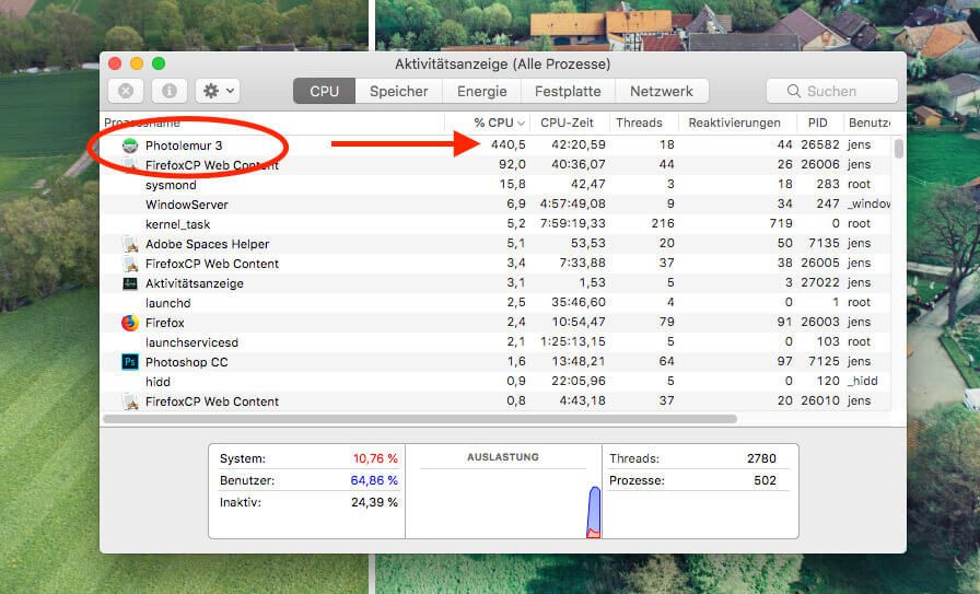 Die vielen automatischen Optimierungen kosten natürlich ordentlich Rechenpower: Wenn Photolemur beschäftigt ist, kommt es selbst bei meinem MacBook Pro 2017 auf 400-500% CPU-Auslastung.